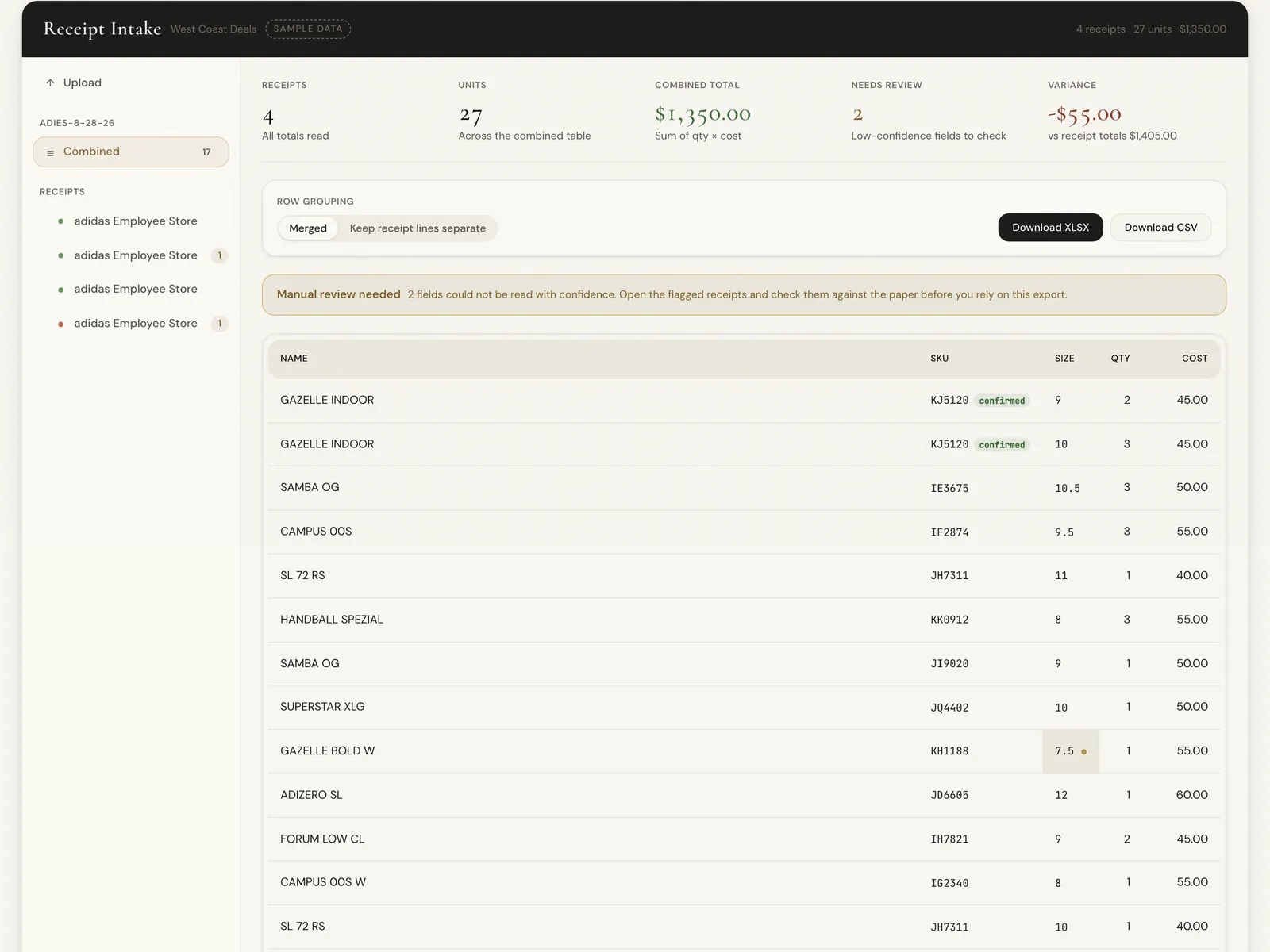 Receipt Intake screenshot