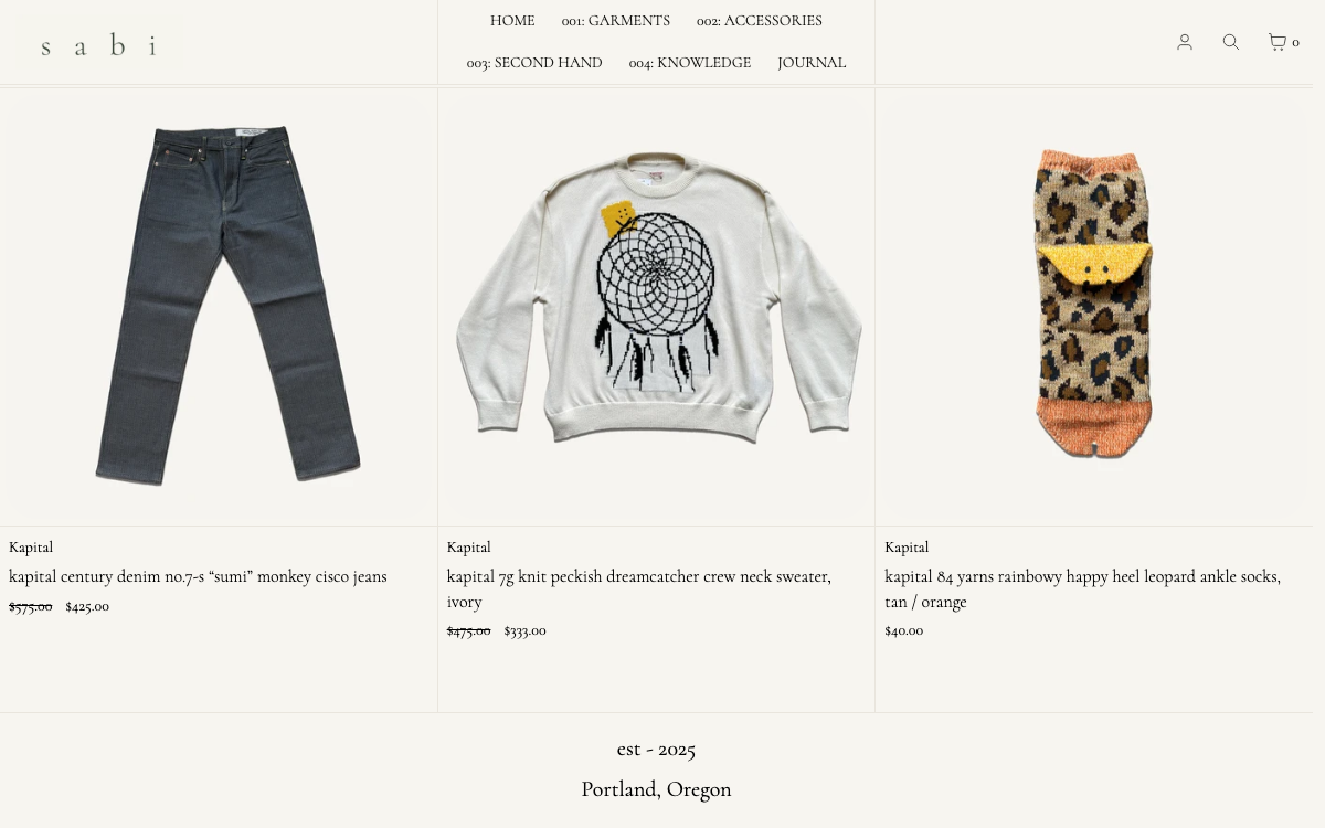 The Sabi storefront